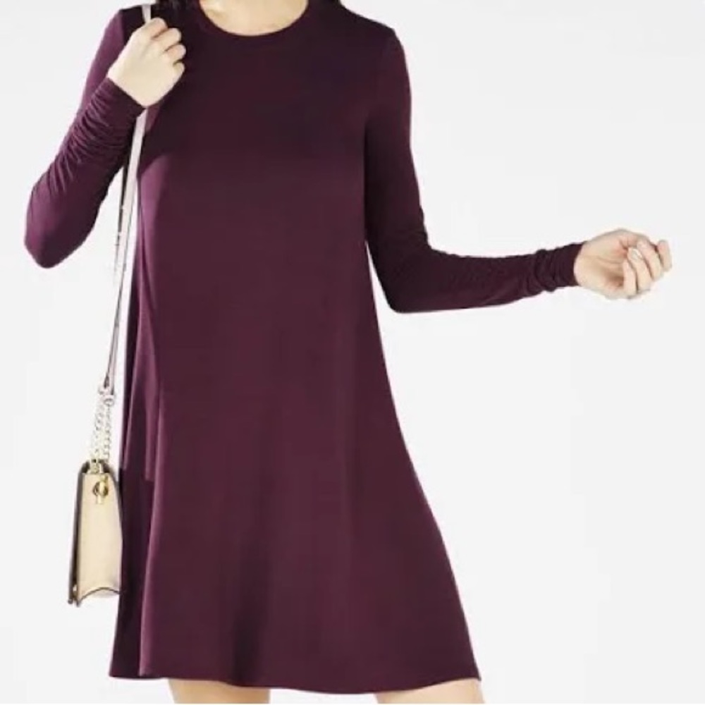 BCBGMAXAZRIA Womens Jeanna Long Sleeve Knit Dress in Maroon Size Small